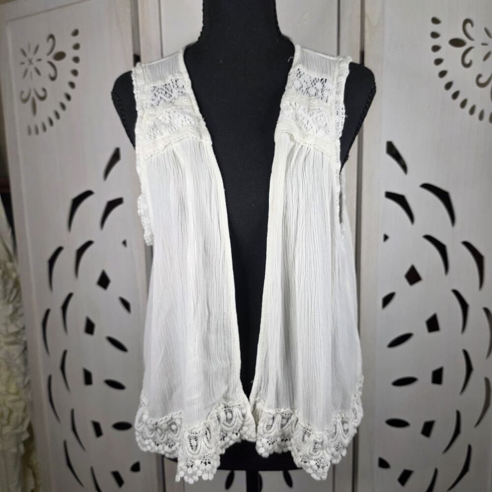 Women's Forever 21 Gauze Lace White Vest Boho Western Whimsy Layering Size 2X